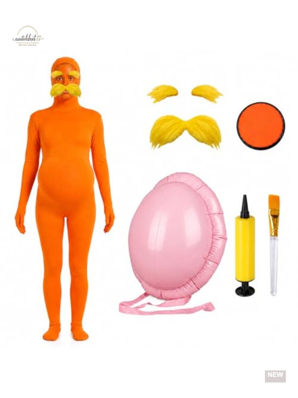 Unbranded Halloween Costume Jumpsuit with Inflatable Belly Mustache Eyebrows &